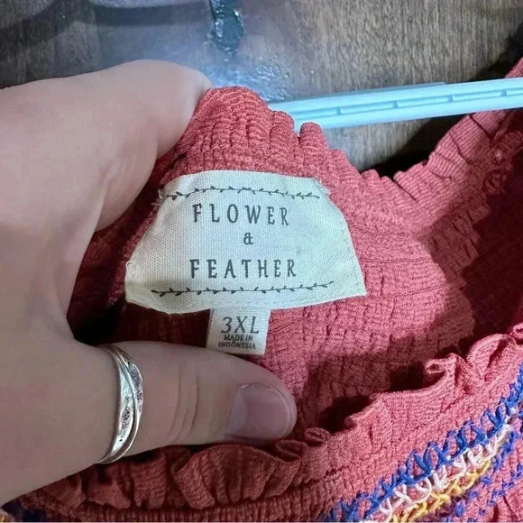 Flower & Feather Women’s 3X blouse off the shoulder cute flowy top boho - Picture 3 of 8